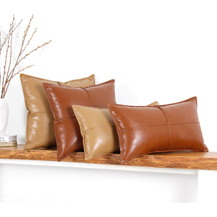 Camel faux outlet leather pillow